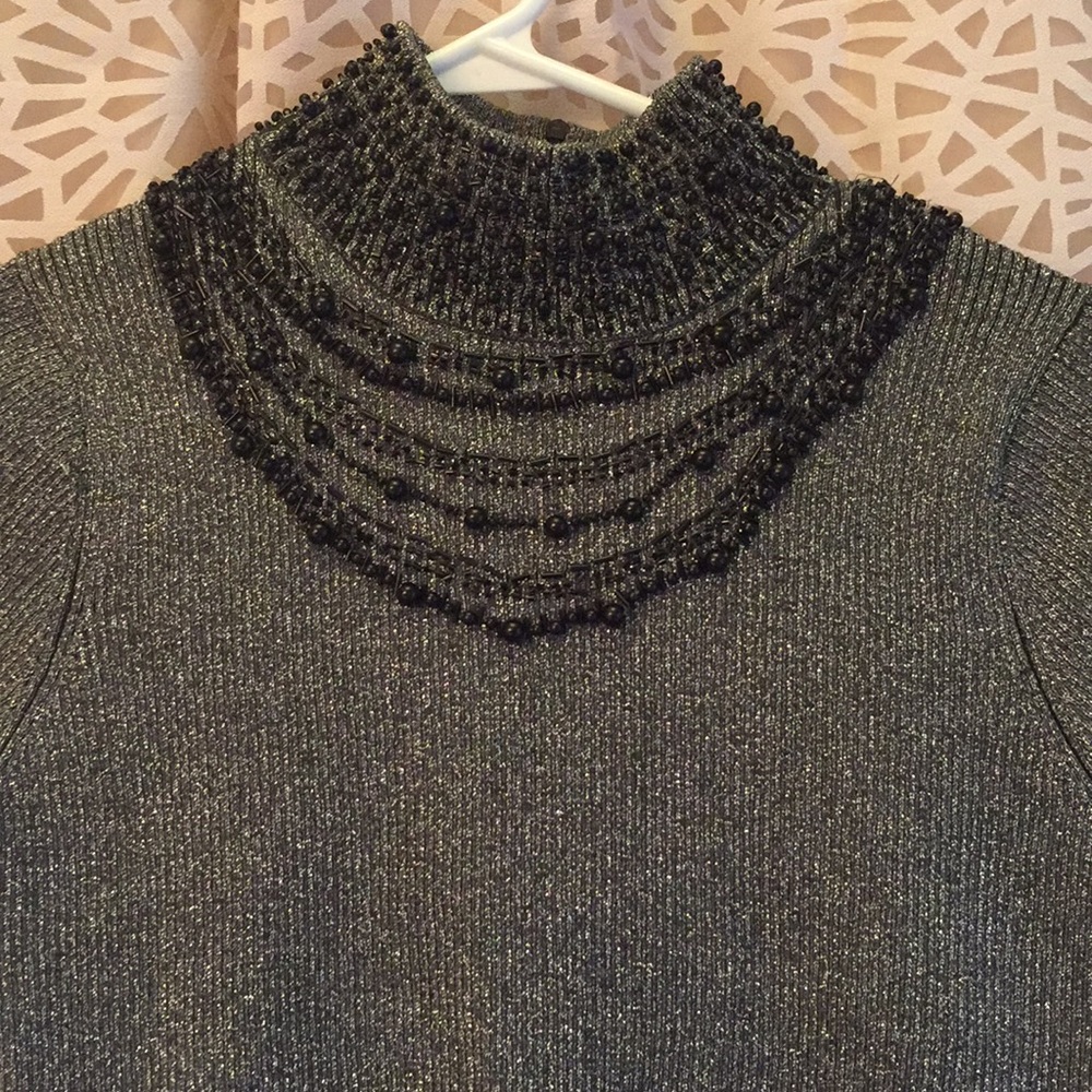 Ladies beaded, high collar top